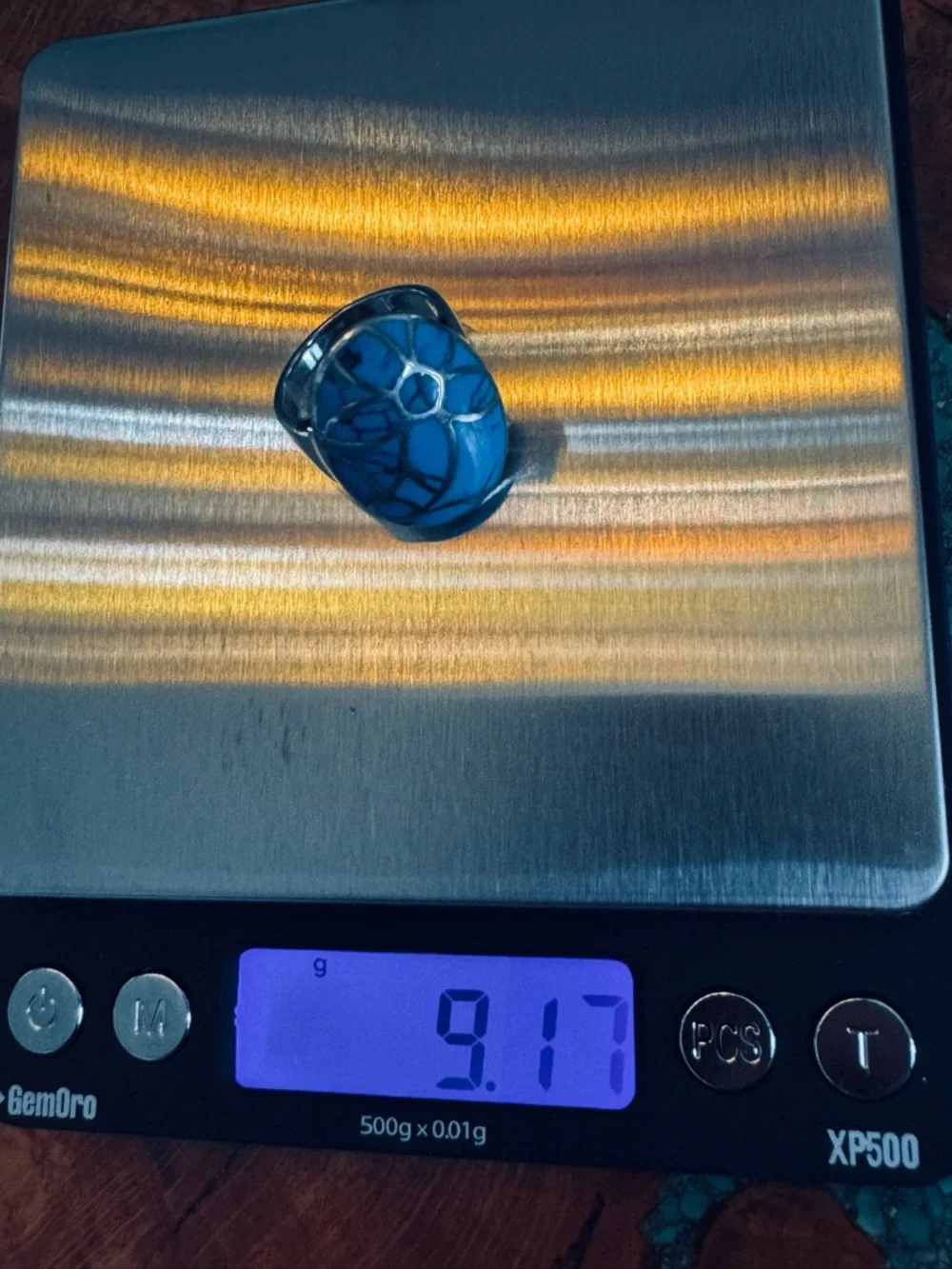 Sterling Silver Statement Turquoise 1” Oval Ring with Flower motif Size 7.75
